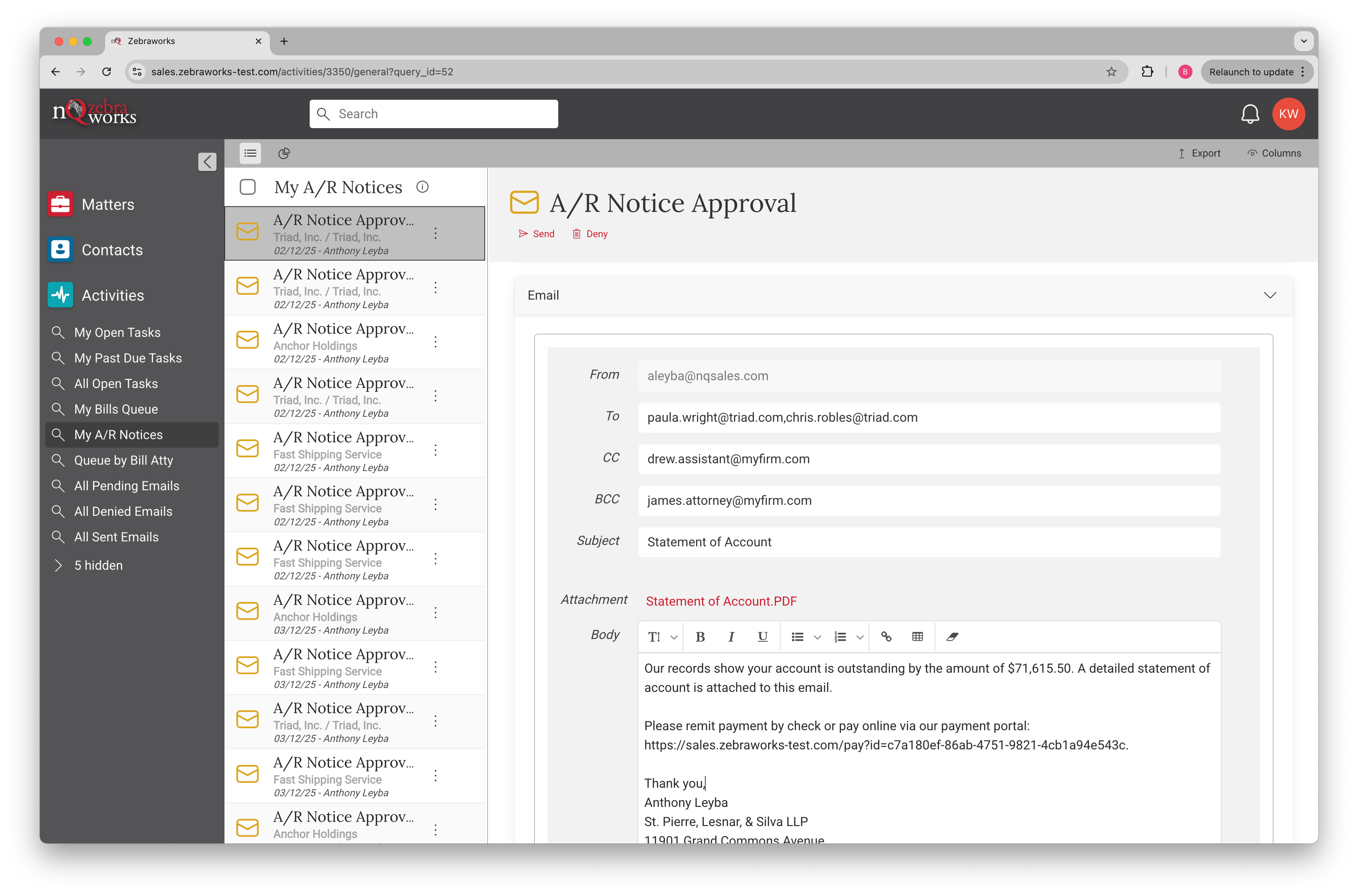 A/R Notice Approval